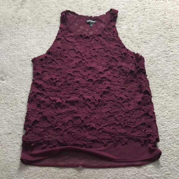 Maroon lace and mesh dressy tank top - Picture 1 of 4